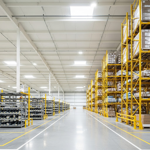 Warehouse aisle with boxes